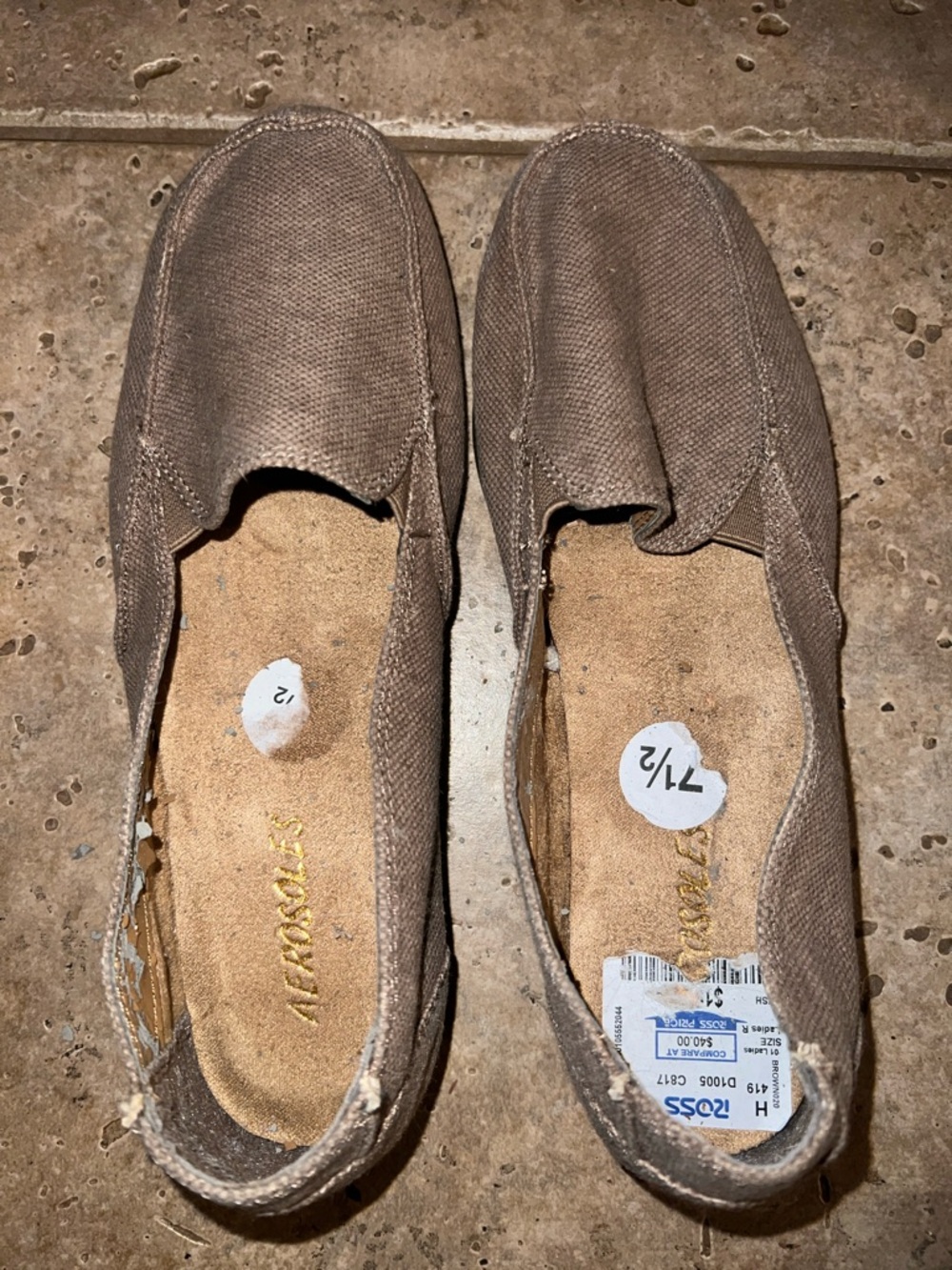 Aerosoles Taupe Canvas Fabric Slip On Flats